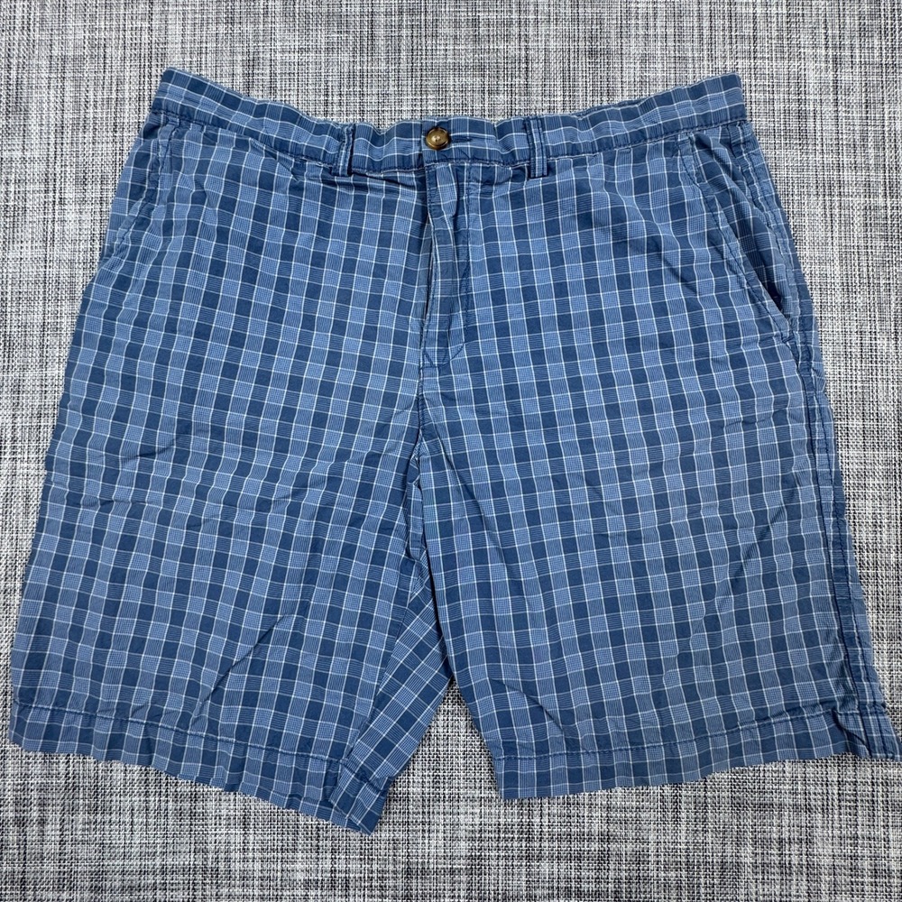 Tommy Hilfiger Mens Blue Plaid Chino Shorts Size 36 Flat Front Cotton Casual